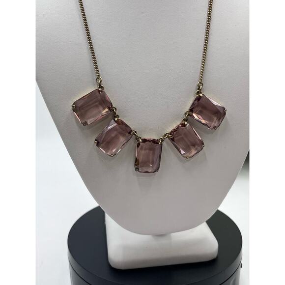 J. Crew Dusty Pink Rhinestone Ice Cube Gold Tone Necklace - Picture 13 of 13